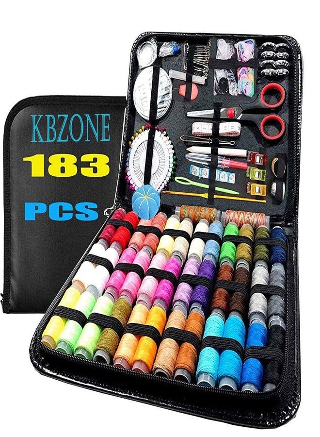 KBZONE Sewing Kit 183 PCS DIY Sewing Supplies with 38 XL Thread Spools, Scissors, Needles, Pins, for Home,Travel, School, Beginner, Adults,Emergency Accessories with All in One Portable Leather Carrying Case - Image 1